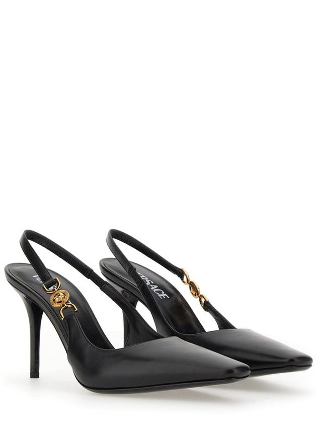 Medusa Detail Calf Leather Slingback Heels Black - VERSACE - BALAAN 4