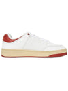 Crack Lace Up Calf Leather Low Top Sneakers White Red - SAINT LAURENT - BALAAN 5