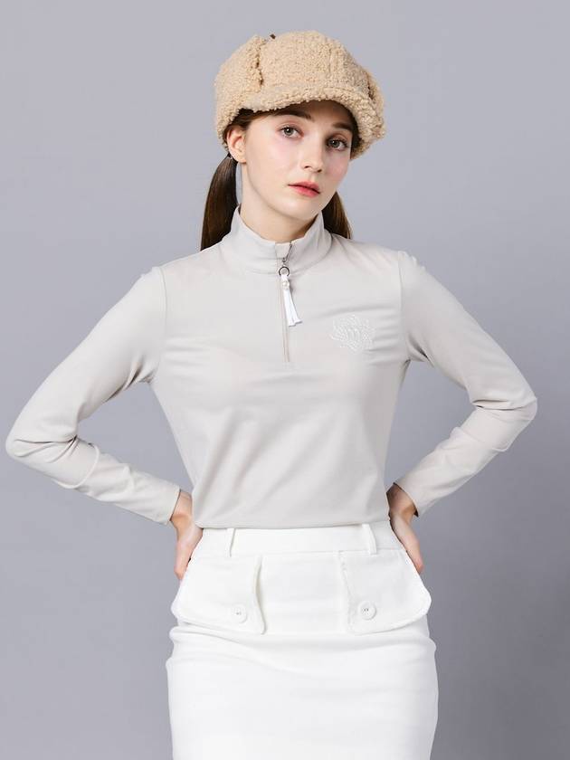 Coatna Functional Material Warm Span Half Zip-up Flower Embroidery Beige T-shirt DO6232TS03-2 - DOYOUKNOWMC GOLF WEAR - BALAAN 1