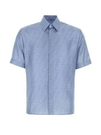 Men's FF Motif Silk Short Sleeve Shirt Blue - FENDI - BALAAN 2