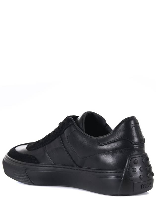 Round Toe Leather Low Top Sneakers Black - TOD'S - BALAAN 5