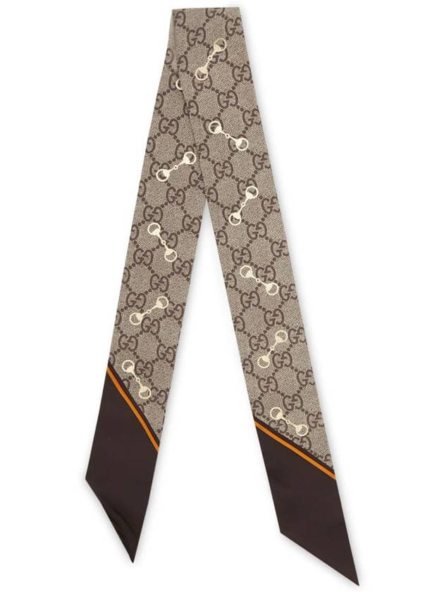 GG Print Horsebit Silk Neck Bow Twilly Scarf Beige Ebony - GUCCI - BALAAN 3