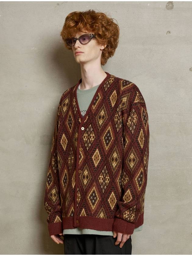 argyle mohair cardigan wine - UNALLOYED - BALAAN 3