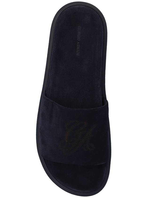 Giorgio Armani Leather Slides With Logo, Men's, Navy Blue - GIORGIO ARMANI - BALAAN 6