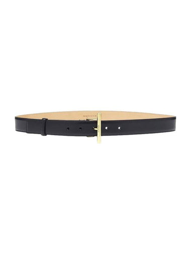 Engraved Sling Logo Leather Belt Black - ALEXANDER MCQUEEN - BALAAN 1