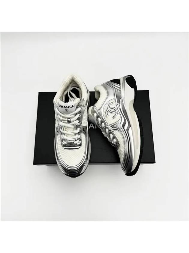 Fabric Laminated Low Top Sneakers Silver - CHANEL - BALAAN 2