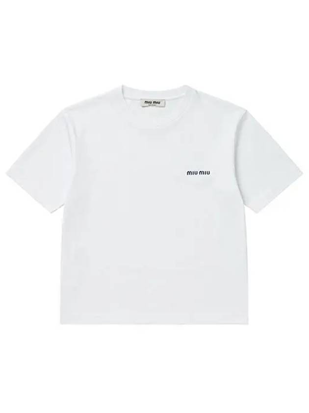 Logo Print Cotton Short Sleeve T-shirt White - MIU MIU - BALAAN 1