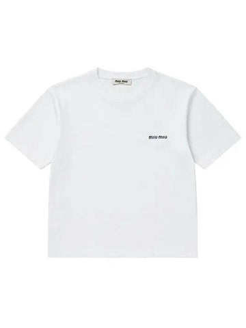 Logo Print Cotton Short Sleeve T-shirt White - MIU MIU - BALAAN 1