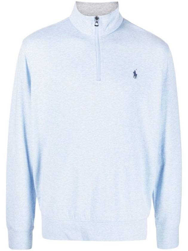 Pony Logo Half Zip Up Sweatshirt Light Blue - POLO RALPH LAUREN - BALAAN 1