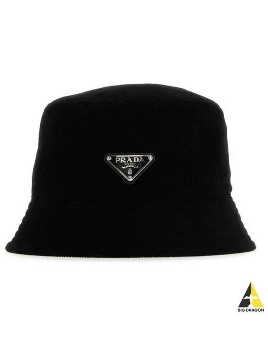 Triangle Logo Corduroy Bucket Hat Black - PRADA - BALAAN 2