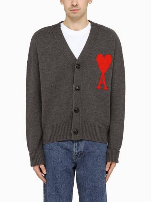 Big Heart Logo Wool Cardigan Grey - AMI - BALAAN 5