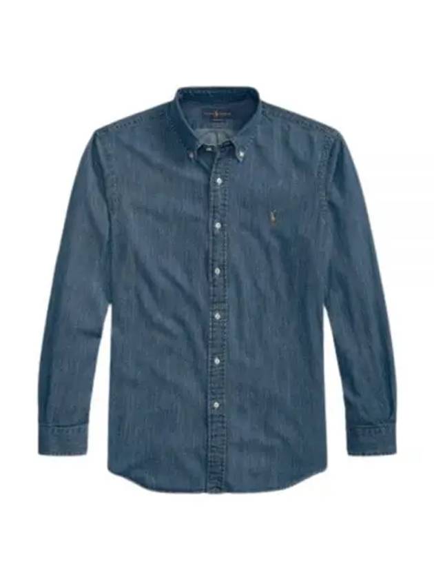 Custom Fit Denim Long Sleeve Shirt Blue - POLO RALPH LAUREN - BALAAN 2