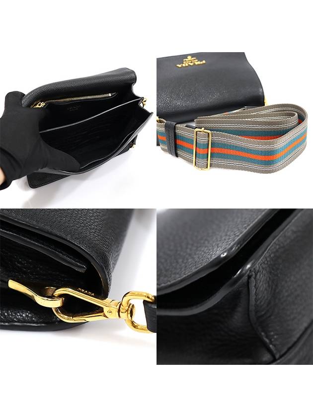 1BD159 Black Vitello Dino gold lettering logo shoulder bag - PRADA - BALAAN 6