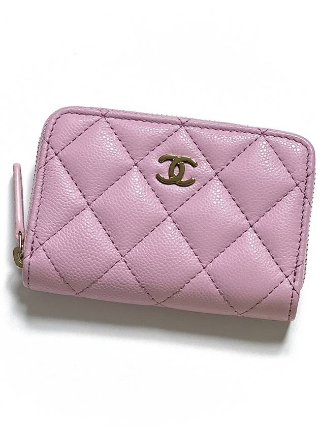 24SS Classic Caviar Zipper Card Wallet Pink AP0216 Kleokdok - CHANEL - BALAAN 1