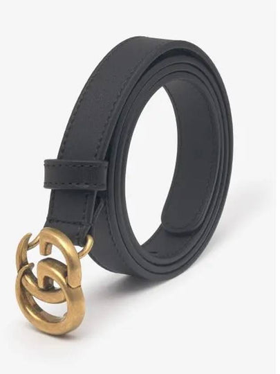 GG Marmont Double Buckle Thin Belt Black - GUCCI - BALAAN 2