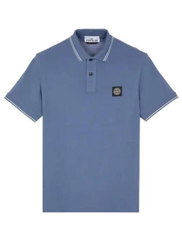 Stretch Cotton Pique Short Sleeve Polo Shirt Light Blue - STONE ISLAND - BALAAN 2