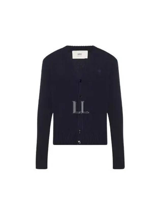 V-Neck Cashmere Cardigan Navy - AMI - BALAAN 2