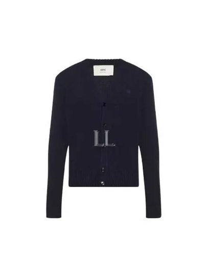 V-Neck Cashmere Cardigan Navy - AMI - BALAAN 2