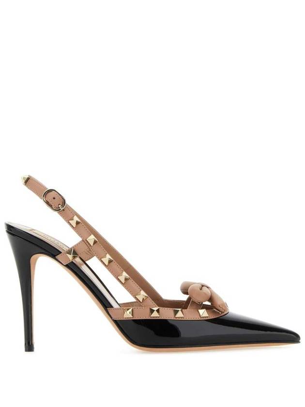 Rockstud Bow Pendant Leather Slingback Heel Black - VALENTINO - BALAAN 2