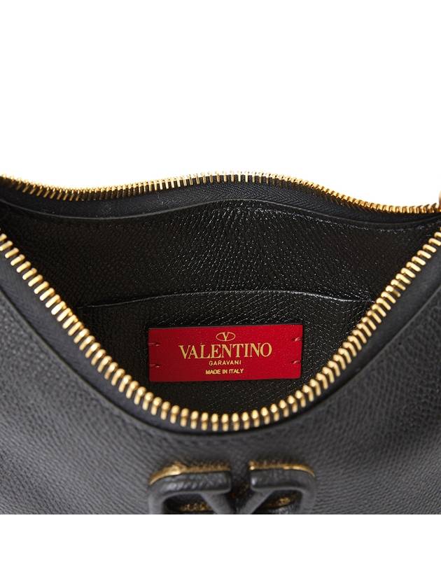 V Logo Hobo Leather Shoulder Bag Black - VALENTINO - BALAAN 11