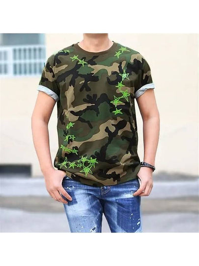 Star Camouflage Pattern Short Sleeve T-Shirt Green - VALENTINO - BALAAN 2