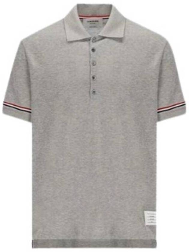 Lightweight Cotton Short Sleeve Polo Shirt Grey - THOM BROWNE - BALAAN 2