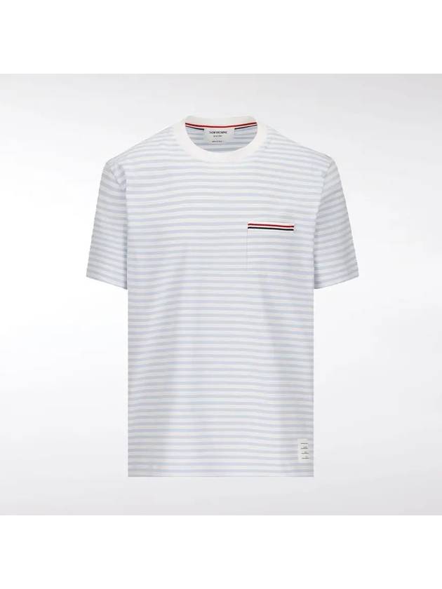 Striped Jersey Pocket Short Sleeve T-Shirt Light Blue White - THOM BROWNE - BALAAN 3