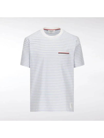 Striped Jersey Pocket Short Sleeve T-Shirt Light Blue White - THOM BROWNE - BALAAN 2