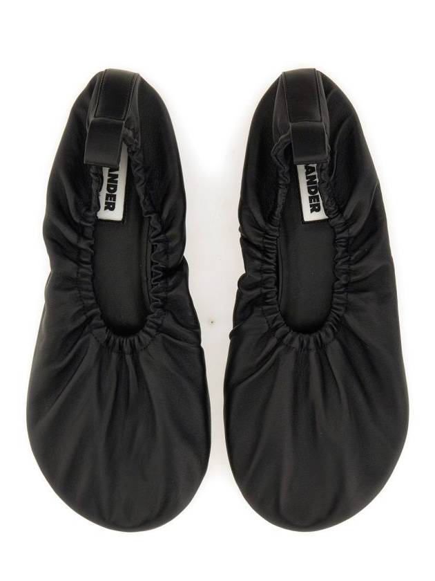 Gathered Detail Leather Ballerina Black - JIL SANDER - BALAAN 4