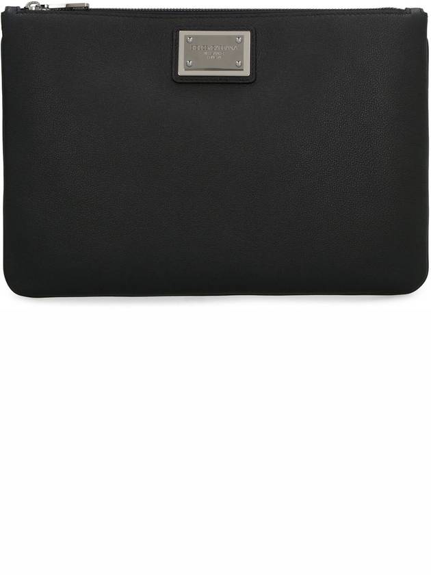 Metal Logo Grain Calfskin Clutch Bag Black - DOLCE&GABBANA - BALAAN 3