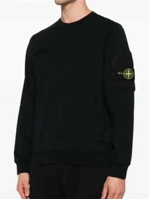 Zipper Pocket Crewneck Cotton Sweatshirt Black - STONE ISLAND - BALAAN 4