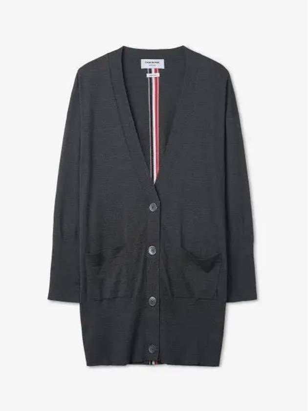 Back Stripe Cardigan Dark Grey - THOM BROWNE - BALAAN 2