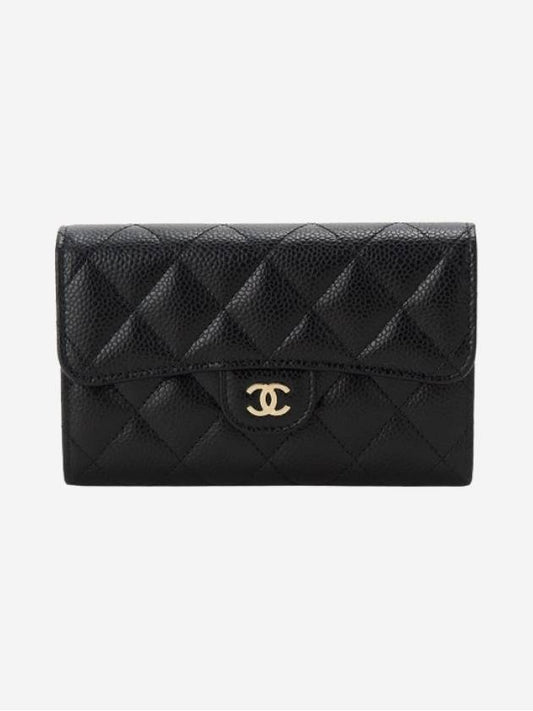 Classic Flap Caviar Gold Hardware Medium Wallet Black - CHANEL - BALAAN 2