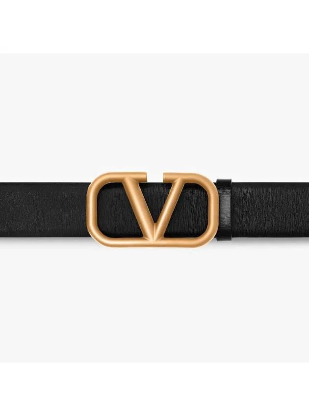 Gold V Logo Signature Leather Belt Black - VALENTINO - BALAAN 4