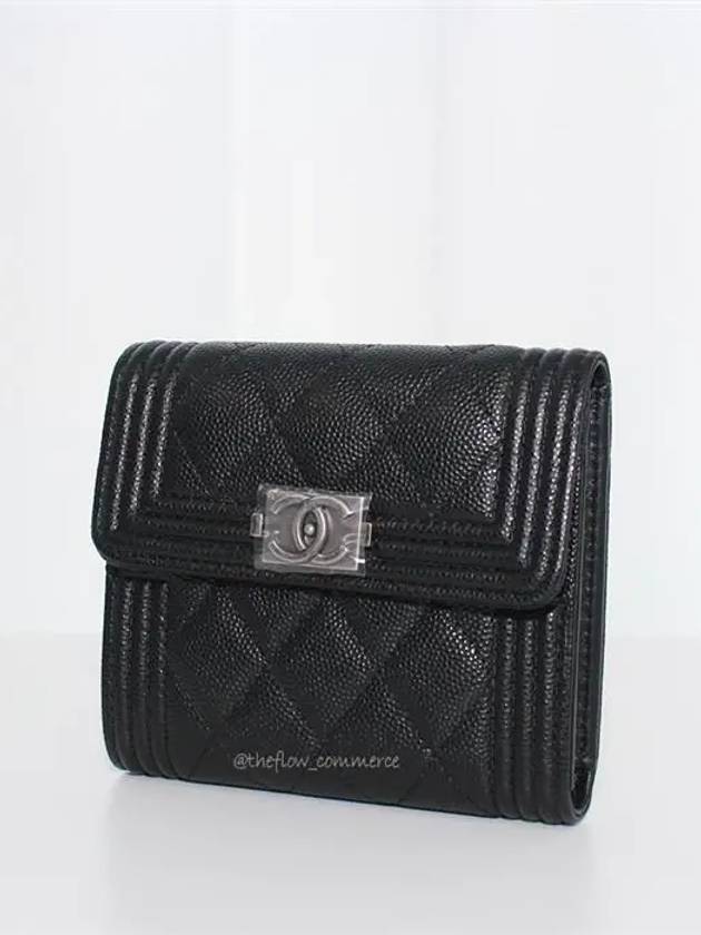 Boy  Small Flap Wallet Caviar Leather & Ruthenium Black - CHANEL - BALAAN 5