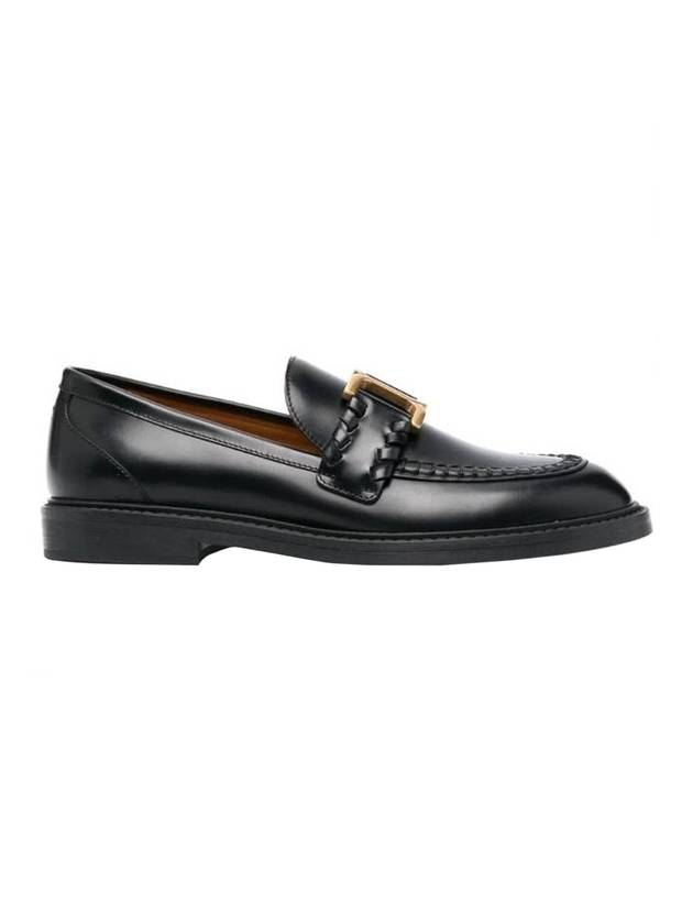 Marcie Metal Logo Smooth Leather Loafers Black - CHLOE - BALAAN.