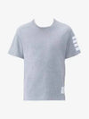 4-Bar Striped Cotton Short Sleeve T-Shirt Light Grey - THOM BROWNE - BALAAN 3