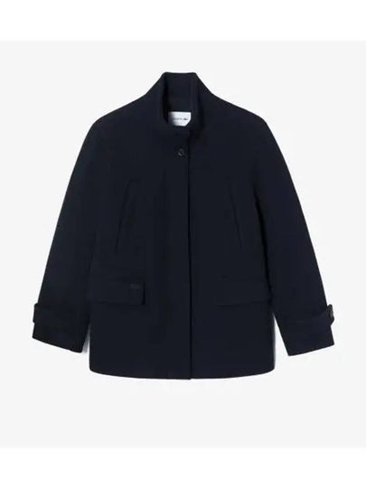 Women's Wool High Neck Single Coat Dark Navy - LACOSTE - BALAAN 2