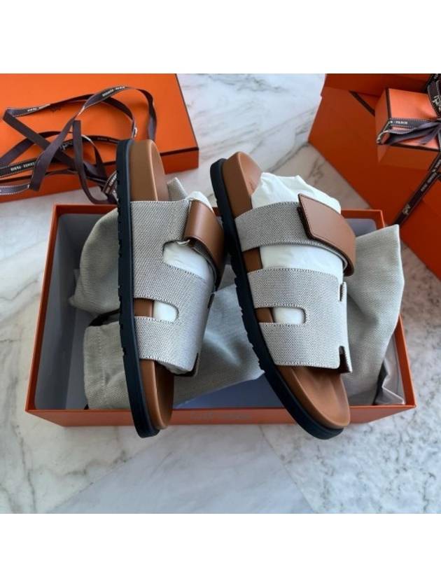 Chypre Canvas Calfskin Sandals Pronoir Natural - HERMES - BALAAN 8