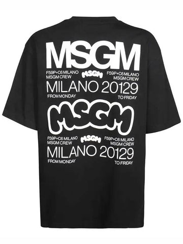 Back Logo Print Short Sleeve T-Shirt Black - MSGM - BALAAN 1