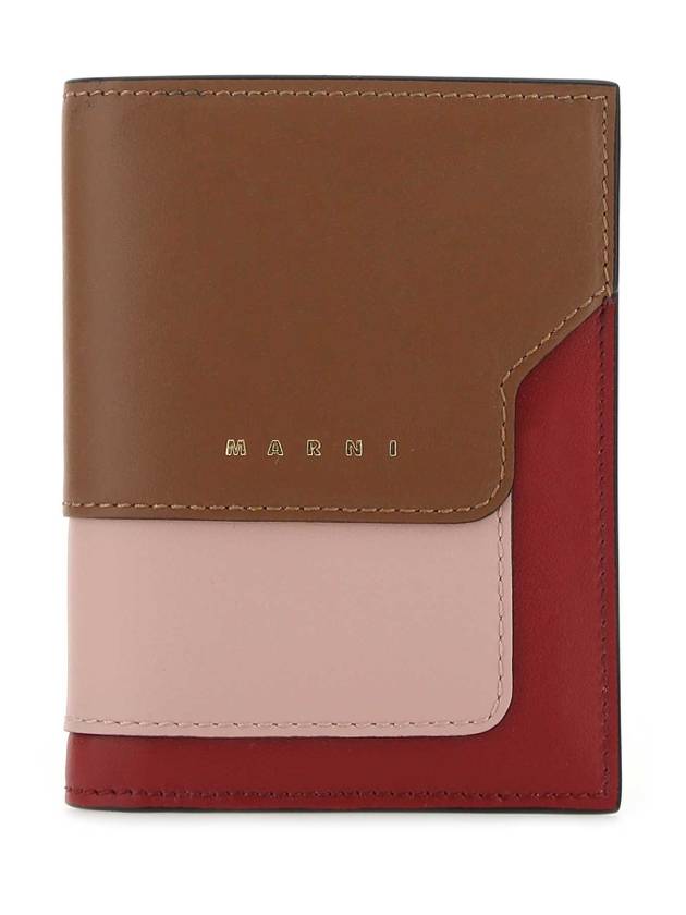 Logo Saffiano Leather Bifold Half Wallet Brown - MARNI - BALAAN 1