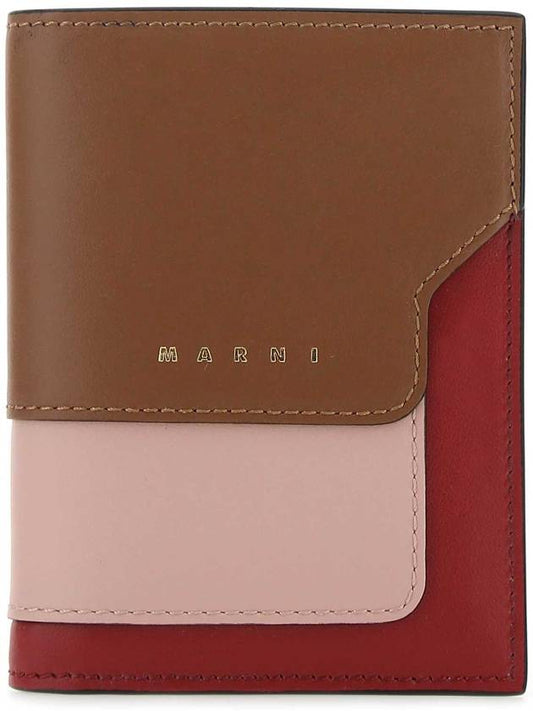 Logo Saffiano Leather Bifold Bifold Wallet Quartz Burgundy - MARNI - BALAAN.