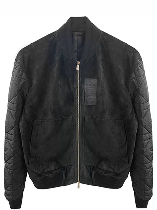 Men's Zipper Varsity Calfskin Bomber Jacket Black - DIOR - BALAAN 2