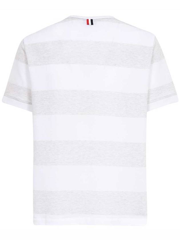 Men's Rugby Striped Pick Pocket Short Sleeve T-Shirt Pale Grey White - THOM BROWNE - BALAAN 3