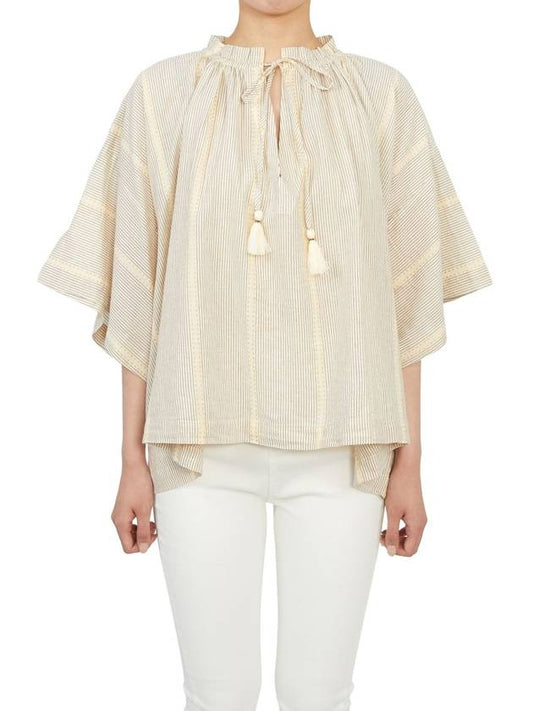 Women's Tilliam V-neck Cotton Blend Blouse Beige - VANESSA BRUNO - BALAAN 2