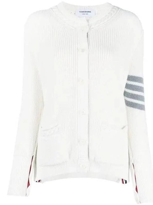 Cotton Jersey Flower 4 Bar V Neck Cardigan White - THOM BROWNE - BALAAN 2