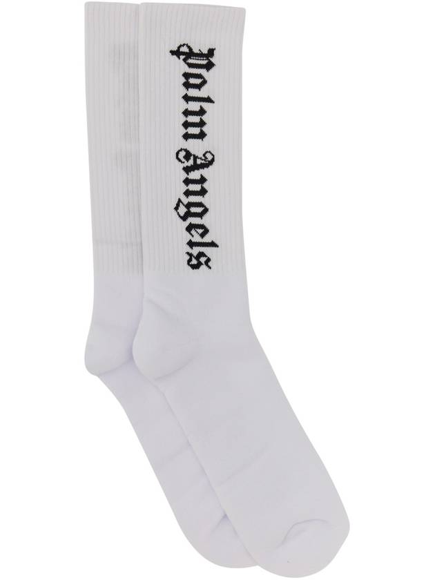 Vertical Logo Cotton Socks White - PALM ANGELS - BALAAN 2