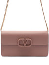 V Logo Signature Chain Grained Calfskin Long Wallet Pink - VALENTINO - BALAAN 2