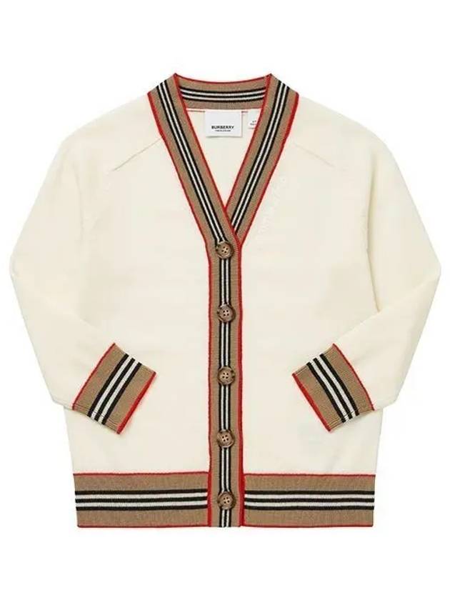 Kids Icon Stripe Trim Wool Cardigan Ivory - BURBERRY - BALAAN 2