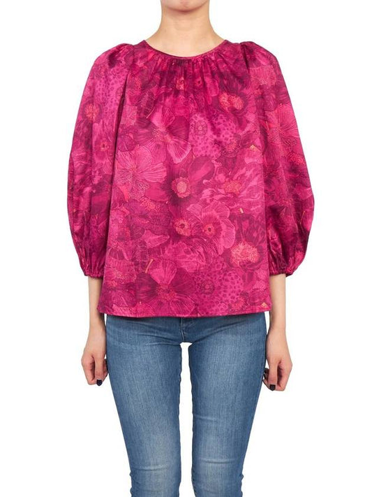 Women's Flower Motif Puff Sleeve Cotton Blouse Pink - VANESSA BRUNO - BALAAN 2